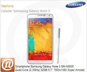 SM-N9005ZWMZTO - Smartphone Samsung Galaxy Note 3 SM-N9005 Quad-Core (2.3GHz) 32GB 5,7" 1920x1080 Super Amoled HD Android 4.3 Wi-Fi ac Direct 4G A-GPS NFC 2MP/13MP microSD at 64GB USB S Pen Branco