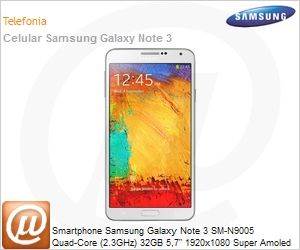 SM-N9005ZWQZTO - Smartphone Samsung Galaxy Note 3 SM-N9005 Quad-Core (2.3GHz) 32GB 5,7" 1920x1080 Super Amoled HD Android 4.3 Wi-Fi ac Direct 4G A-GPS NFC 2MP/13MP microSD at 64GB USB S Pen Branco