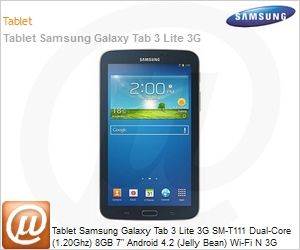 SM-T111MYKAZTO - Tablet Samsung Galaxy Tab 3 Lite 3G SM-T111 Dual-Core (1.20Ghz) 8GB 7" Android 4.2 (Jelly Bean) Wi-Fi N 3G Bluetooth GPS Cmera 2MP USB microSD at 64GB Preto Desbloqueado