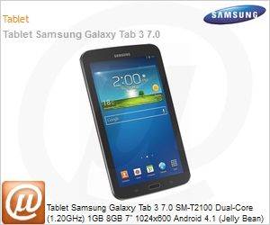 SM-T2100MKLZTO - Tablet Samsung Galaxy Tab 3 7.0 SM-T2100 Dual-Core (1.20GHz) 1GB 8GB 7" 1024x600 Android 4.1 (Jelly Bean) Wi-Fi N GPS 3MP/1.3MP microSD at 32GB USB Preto Desbloqueado