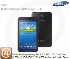 SM-T2100MKPZTO - Tablet Samsung Galaxy Tab 3 7.0 SM-T2100 Dual-Core (1.20GHz) 1GB 8GB 7" 1024x600 Android 4.1 (Jelly Bean) Wi-Fi N GPS 3MP/1.3MP microSD at 32GB USB Preto Desbloqueado