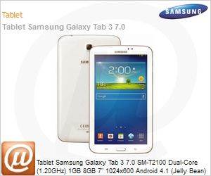 SM-T2100ZWPZTO - Tablet Samsung Galaxy Tab 3 7.0 SM-T2100 Dual-Core (1.20GHz) 1GB 8GB 7" 1024x600 Android 4.1 (Jelly Bean) Wi-Fi N GPS 3MP/1.3MP microSD at 32GB USB Branco Desbloqueado