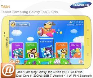 SM-T2105GYPZTO - Tablet Samsung Galaxy Tab 3 Kids Wi-Fi SM-T2105 Dual-Core (1.20Ghz) 8GB 7" Android 4.1 Wi-Fi N Bluetooth Cmera 1.3MP USB microSD at 32GB Amarelo Desbloqueado