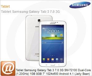 SM-T2110ZWLZTO - Tablet Samsung Galaxy Tab 3 7.0 3G SM-T2100 Dual-Core (1.20GHz) 1GB 8GB 7" 1024x600 Android 4.1 (Jelly Bean) Wi-Fi N 3G GPS 3MP/1.3MP microSD at 32GB USB Branco Desbloqueado