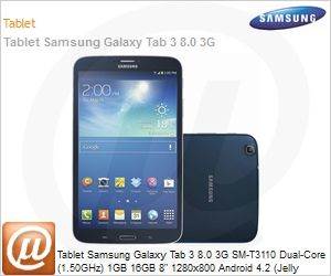 SM-T3110MKLZTO - Tablet Samsung Galaxy Tab 3 8.0 3G SM-T3110 Dual-Core (1.50GHz) 1GB 16GB 8" 1280x800 Android 4.2 (Jelly Bean) Wi-Fi N GPS 5MP/1.3MP microSD at 64GB USB Branco Desbloqueado