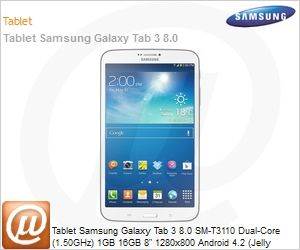 SM-T3110ZWLZTO - Tablet Samsung Galaxy Tab 3 8.0 SM-T3110 Dual-Core (1.50GHz) 1GB 16GB 8" 1280x800 Android 4.2 (Jelly Bean) Wi-Fi N GPS 5MP/1.3MP microSD at 64GB USB Branco Desbloqueado