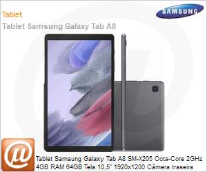SM-X205NZAUZTO - Tablet Samsung Galaxy Tab A8 SM-X205 Octa-Core 2GHz 4GB RAM 64GB Tela 10,5" 1920x1200 Cmera traseira 8MP Android 11 Wi-Fi 11ac LTE Bluetooth 5.0 MicroSD at 1TB Grafite