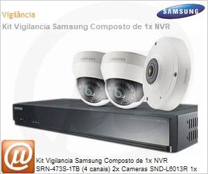 SRK-3030SN1T/UC - Kit Vigilancia Samsung Composto de 1x NVR SRN-473S-1TB (4 canais) 2x Cameras SND-L6013R 1x Camera SNF-8010 e Cabos