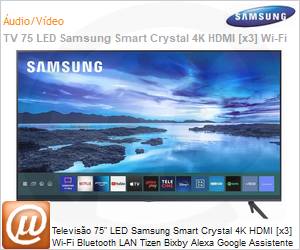UN75AU7700GXZD - Smart TV 75" LED Samsung Crystal Srie AU7700 UN75 Ultra HD 4K Sem Limites Visual Livre de Cabos Mltiplos controles de voz Controle Remoto nico
