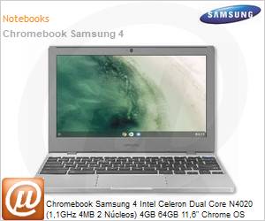 XE310XBA-KT4BR - Chromebook Samsung 4 Intel Celeron Dual Core N4020 (1,1GHz 4MB 2 Ncleos) 4GB 64GB eMMC 11,6" HD Chrome OS Wi-Fi 11ac Bluetooth Prata