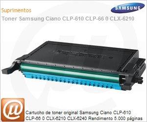 CLP-C660B/SEE - Cartucho de toner original Samsung Ciano CLP-610 CLP-66 0 CLX-6210 CLX-6240 Rendimento 5.000 pginas