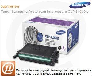 CLP-K660B/XAA - Cartucho de toner original Samsung Preto para Impressora CLP-610ND e CLP-660ND. Capacidade para 5.500 pginas