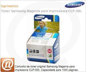 CLP-M300A/SEE - Cartucho de toner original Samsung Magenta para impressora CLP-300. Capacidade para 1000 pginas.