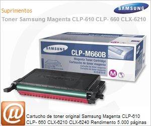 CLP-M660B/SEE - Cartucho de toner original Samsung Magenta CLP-610 CLP- 660 CLX-6210 CLX-6240 Rendimento 5.000 pginas