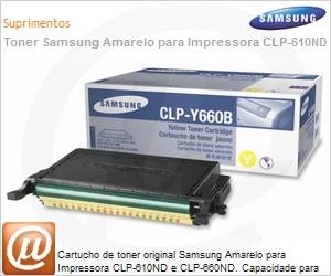 CLP-Y660B/XAA - Cartucho de toner original Samsung Amarelo para Impressora CLP-610ND e CLP-660ND. Capacidade para 5000 pginas.