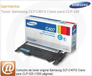 CLT-C407S/XAZ - Cartucho de toner original Samsung CLT-C407S Ciano para CLP-325 (1000 pginas)