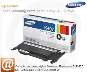 CLT-K407S/XAA - Cartucho de toner original Samsung Preto para CLP-325 CLP-325W CLX-3185N CLX-3185FW