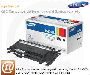 CLT-P407B/XAA - Kit 2 Cartuchos de toner original Samsung Preto CLP-325 CLP-3 CLX-3185N CLX-3185W 2X 1,5K Pag