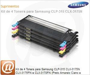 CLT-P409C/XAA - Kit de 4 Toners para Samsung CLP-315 CLX-3175N CLX-3175FN e CLX-3170FN (Preto Amarelo Ciano e Magenta)