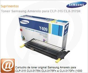 CLT-Y409S/XAA - Cartucho de toner original Samsung Amarelo para CLP-315 CLX-3175N CLX-3175Fn e CLX-3170Fn (1000 pginas)