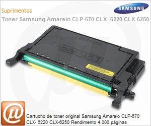 CLT-Y508L/SEE - Cartucho de toner original Samsung Amarelo CLP-670 CLX- 6220 CLX-6250 Rendimento 4.000 pginas