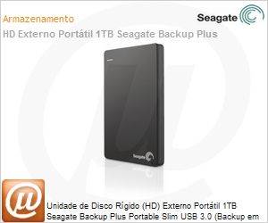 STDR1000100 - Unidade de Disco Rgido (HD) Externo Porttil 1TB Seagate Backup Plus Portable Slim USB 3.0 (Backup em disco e em nuvem) Preto