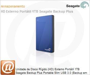 STDR1000102 - Unidade de Disco Rgido (HD) Externo Porttil 1TB Seagate Backup Plus Portable Slim USB 3.0 (Backup em disco e em nuvem) Azul