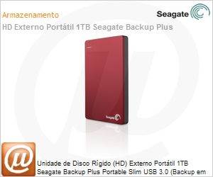 STDR1000103 - Unidade de Disco Rgido (HD) Externo Porttil 1TB Seagate Backup Plus Portable Slim USB 3.0 (Backup em disco e em nuvem) Vermelho