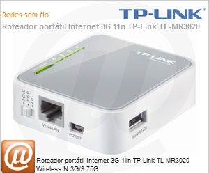 TL-MR3020 - Roteador porttil Internet 3G 11n TP-Link TL-MR3020 Wi-Fi N 3G/3.75G
