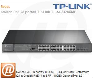 TL-SG3428XMP - Switch PoE 28 portas TP-Link TL-SG3428XMP JetStream (24 x Gigabit PoE; 4 x SFP+ 10GE) Gerencivel L2+ (384W) Omada Cloud 