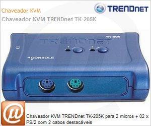 TK-205K - Chaveador KVM TRENDnet TK-205K para 2 micros + 02 x PS/2 com 2 cabos destacveis