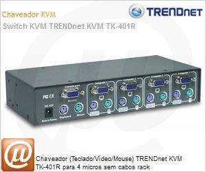 TK-401R - Chaveador (Teclado/Vdeo/Mouse) TRENDnet KVM TK-401R para 4 micros sem cabos rack