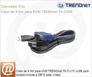 TK-CU15 - Cabo de 4.5m para KVM TRENDnet TK-CU15 (USB para teclado/mouse e DB15 para vdeo)