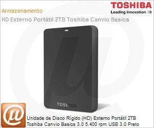 HDTB120XK3CA - Unidade de Disco Rgido (HD) Externo Porttil 2TB Toshiba Canvio Basics 3.0 5.400 rpm USB 3.0 Preto
