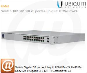 USW-Pro-24 - Switch Gigabit 26 portas Ubiquiti USW-Pro-24 UniFi Pro Gen2 (24 x Gigabit; 2 x SFP+) Gerencivel L3