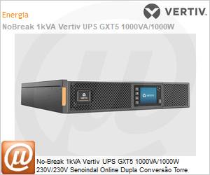 GXT5-1000IRT2UXL - No-Break 1kVA Vertiv UPS GXT5 1000VA/1000W 230V/230V Senoindal Online Dupla Converso Torre