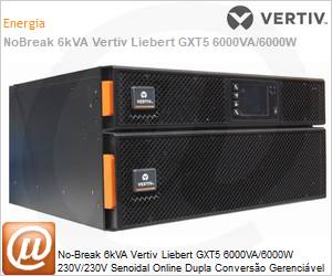 GXT5-6000IRT5UXL - No-Break 6kVA Vertiv Liebert GXT5 6000VA/6000W 230V/230V Senoidal Online Dupla Converso Gerencivel Rack