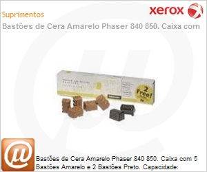 071N00110NO - Bastes de Cera Amarelo Phaser 840 850. Caixa com 5 Bastes Amarelo e 2 Bastes Preto. Capacidade: 14042pgs