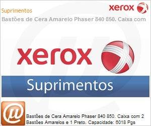 071N00113NO - Bastes de Cera Amarelo Phaser 840 850. Caixa com 2 Bastes Amarelos e 1 Preto. Capacidade: 6018 Pgs