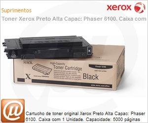 106R00684NO - Cartucho de toner original Xerox Preto Alta Capac: Phaser 6100. Caixa com 1 Unidade. Capacidade: 5000 pginas