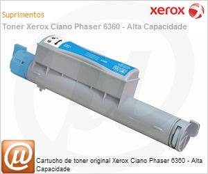 106R01218-NO - Cartucho de toner original Xerox Ciano Phaser 6360 - Alta Capacidade