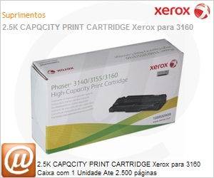 108R00909-NO - 2.5K CAPQCITY PRINT CARTRIDGE Xerox para 3160 Caixa com 1 Unidade Ate 2.500 pginas