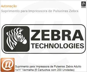 10006995-1K - Suprimento para Impressora de Pulseiras Zebra Adulto 1x11" Vermelha (6 Cartuchos com 200 Unidades)