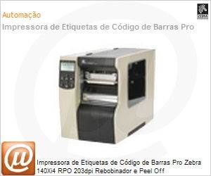 140-801-00200 - Impressora de Etiquetas de Cdigo de Barras Pro Zebra 140Xi4 RPO 203dpi Rebobinador e Peel Off