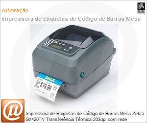 GX42-100410-000 - Impressora de Etiquetas de Cdigo de Barras Mesa Zebra GX420TN Transferncia Trmica 203dpi com rede