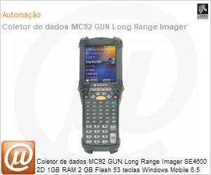 MC92N0-G90SYEQA6WR - Coletor de dados MC92 GUN Long Range Imager SE4600 2D 1GB RAM 2 GB Flash 53 teclas Windows Mobile 6.5 com MS Office