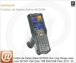 MC92N0-GJ0SYHQA6WR - Coletor de Dados Zebra MC92N0 Gun Long Range Laser Lorax SE1524 VGA Color 1GB RAM/2GB Flash 3270 - 53 teclas Windows 6.5.x BT IST 802.11a/b/g/n