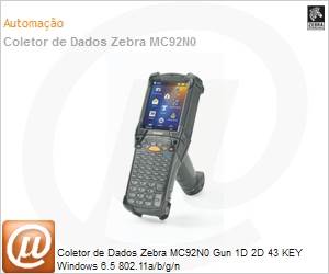 MC92N0-GL0SXFRA5WR - Coletor de Dados Zebra MC92N0 Gun 1D 2D 43 KEY Windows 6.5 802.11a/b/g/n
