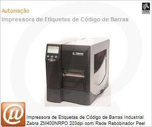 ZM400-2001-4100T - Impressora de Etiquetas de Cdigo de Barras Industrial Zebra ZM400NRPO 203dpi com Rede Rebobinador Peel Off