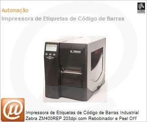 ZM400-2001-5000T - Impressora de Etiquetas de Cdigo de Barras Industrial Zebra ZM400REP 203dpi com Rebobinador e Peel Off